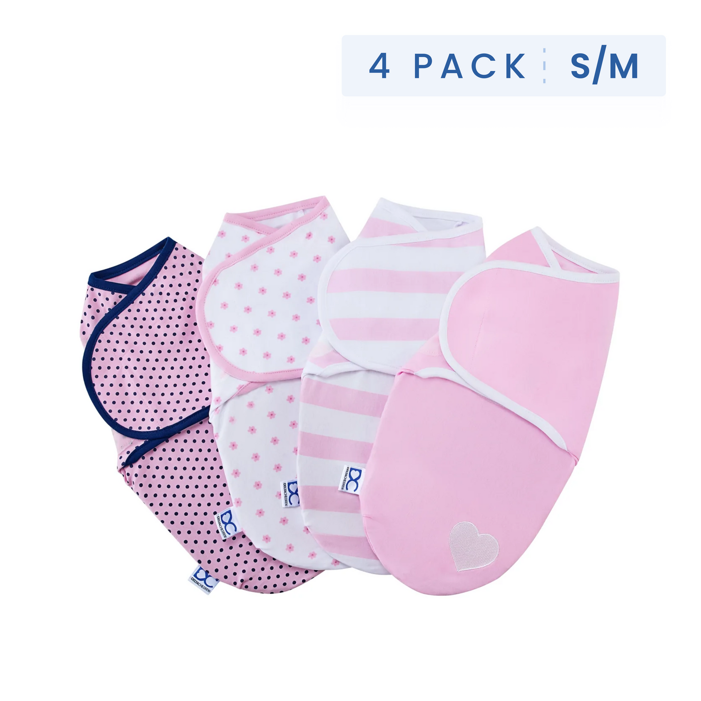 Little Lambs Adjustable Swaddle Wrap - Size Small/Medium, Fits Babies 0-3 Months/7-14 lbs., 4-Pack