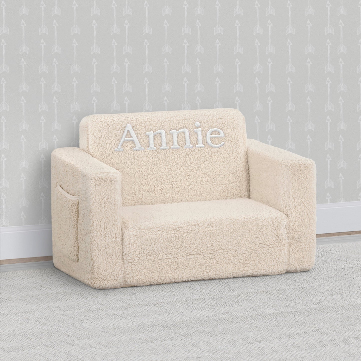 Personalized Cozee Flip-Out Sherpa 2-in-1 Convertible Chair to Lounger for Kids