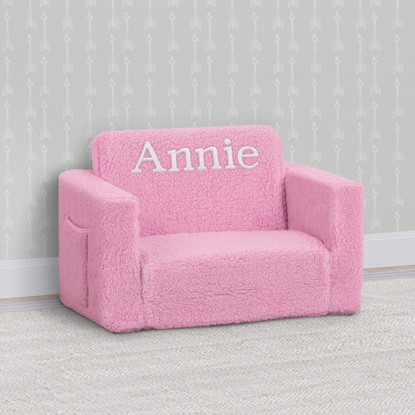 Personalized Cozee Flip-Out Sherpa 2-in-1 Convertible Chair to Lounger for Kids