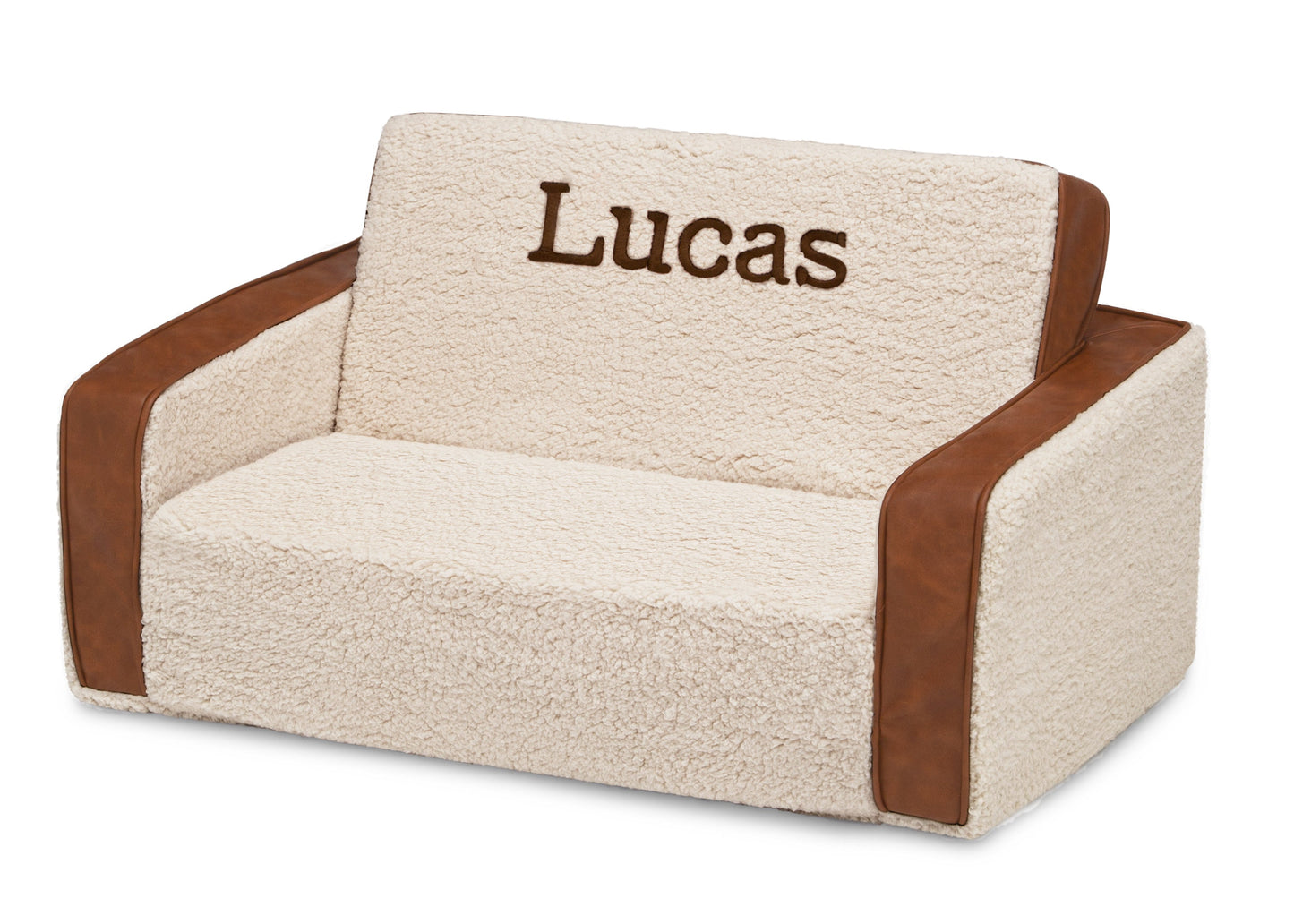 Personalized Cozee Flip-Out Sherpa and Leather 2-in-1 Convertible Sofa to Lounger for Kids