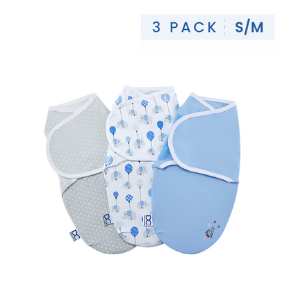 Little Lambs Adjustable Swaddle Wrap - Size Small/Medium, Fits Babies 0-3 Months/7-14 lbs., 3-Pack
