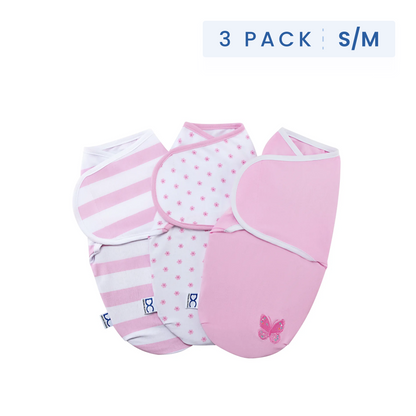 Little Lambs Adjustable Swaddle Wrap - Size Small/Medium, Fits Babies 0-3 Months/7-14 lbs., 3-Pack