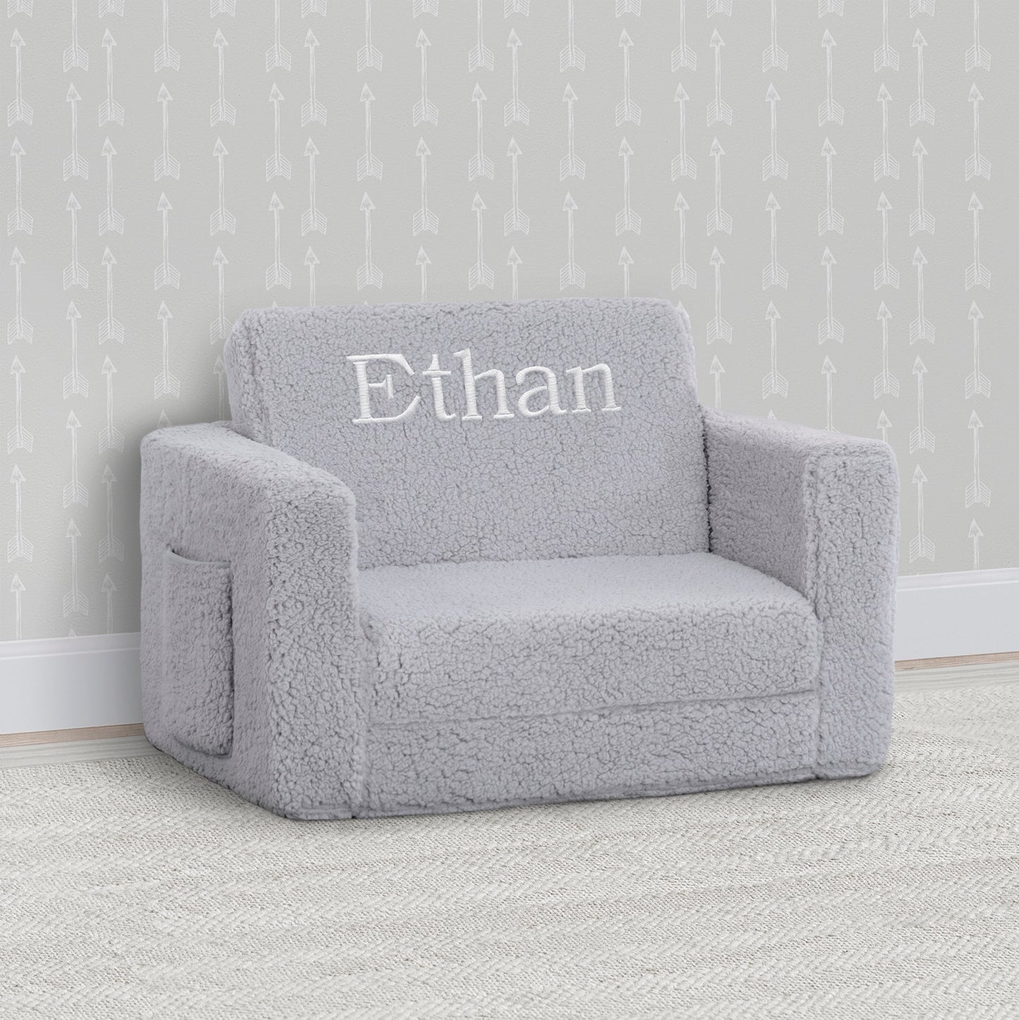 Personalized Cozee Flip-Out Sherpa 2-in-1 Convertible Chair to Lounger for Kids