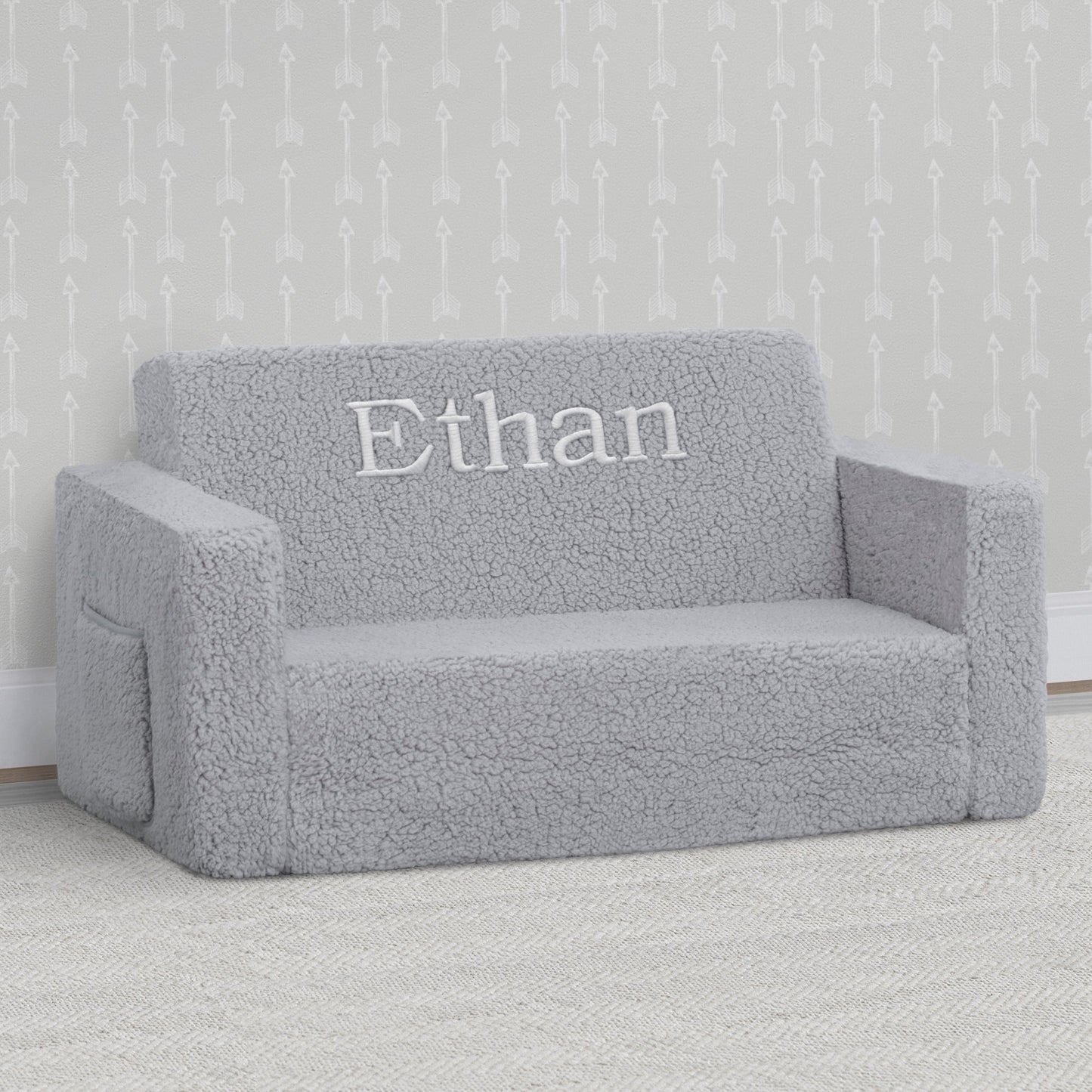 Personalized Cozee Flip-Out Sherpa 2-in-1 Convertible Sofa to Lounger for Kids