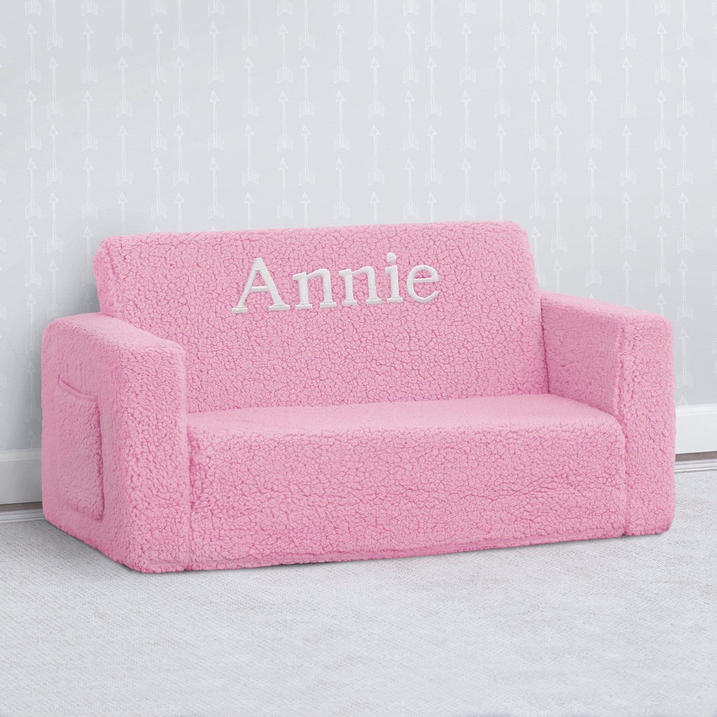 Personalized Cozee Flip-Out Sherpa 2-in-1 Convertible Sofa to Lounger for Kids