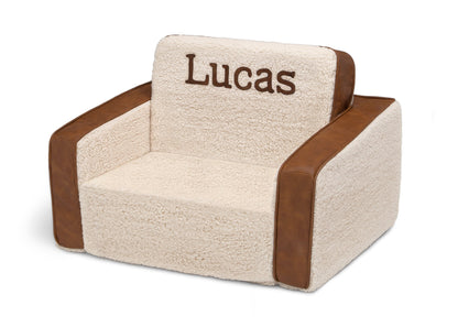 Personalized Cozee Flip-Out Sherpa and Faux Leather 2-in-1 Convertible Chair to Lounger for Kids