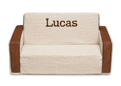 Personalized Cozee Flip-Out Sherpa  and Leather 2-in-1 Convertible Sofa to Lounger for Kids