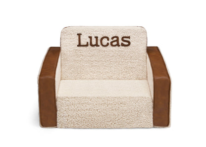 Personalized Cozee Flip-Out Sherpa and Faux Leather 2-in-1 Convertible Chair to Lounger for Kids