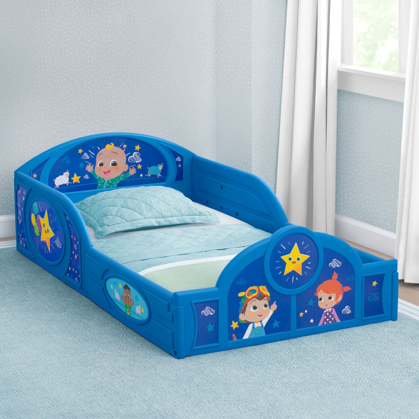 CoComelon Sleep and Play Toddler Bed with Built-In Guardrails