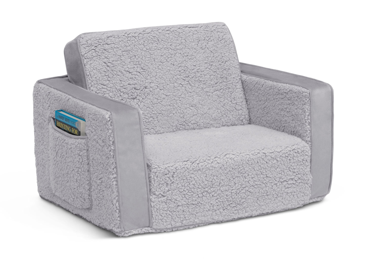 Cozee Flip-Out Sherpa and Suede 2-in-1 Convertible Chair to Lounger for Kids