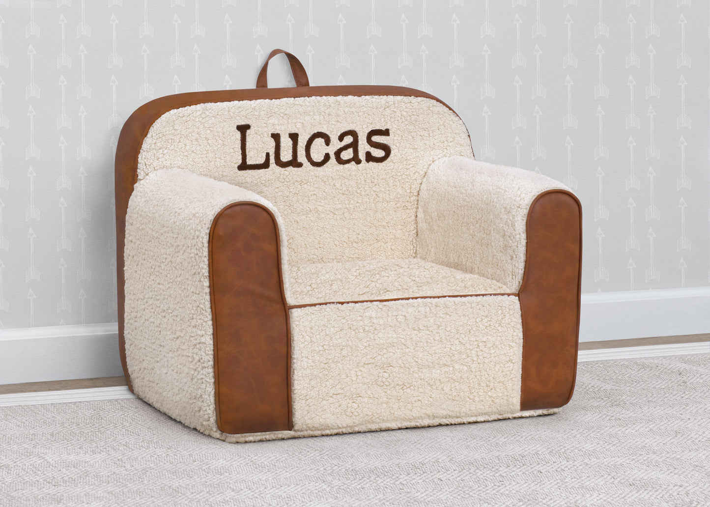 Personalized Cozee Sherpa and Faux Leather Chair for Kids