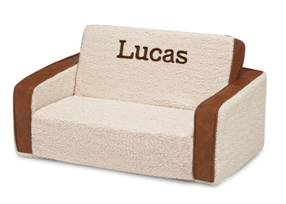 Personalized Cozee Flip-Out Sherpa  and Leather 2-in-1 Convertible Sofa to Lounger for Kids