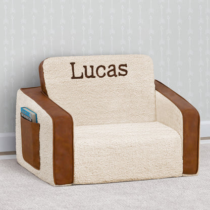 Personalized Cozee Flip-Out Sherpa and Faux Leather 2-in-1 Convertible Chair to Lounger for Kids