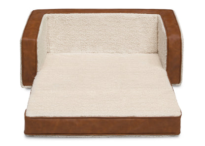 Cozee Flip-Out Sherpa and Leather 2-in-1 Convertible Sofa to Lounger for Kids