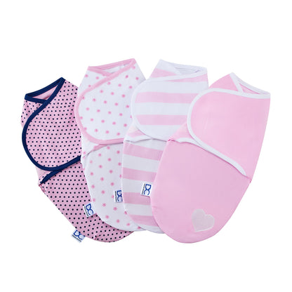 Little Lambs Adjustable Swaddle Wrap - Size Small/Medium, Fits Babies 0-3 Months/7-14 lbs., 4-Pack